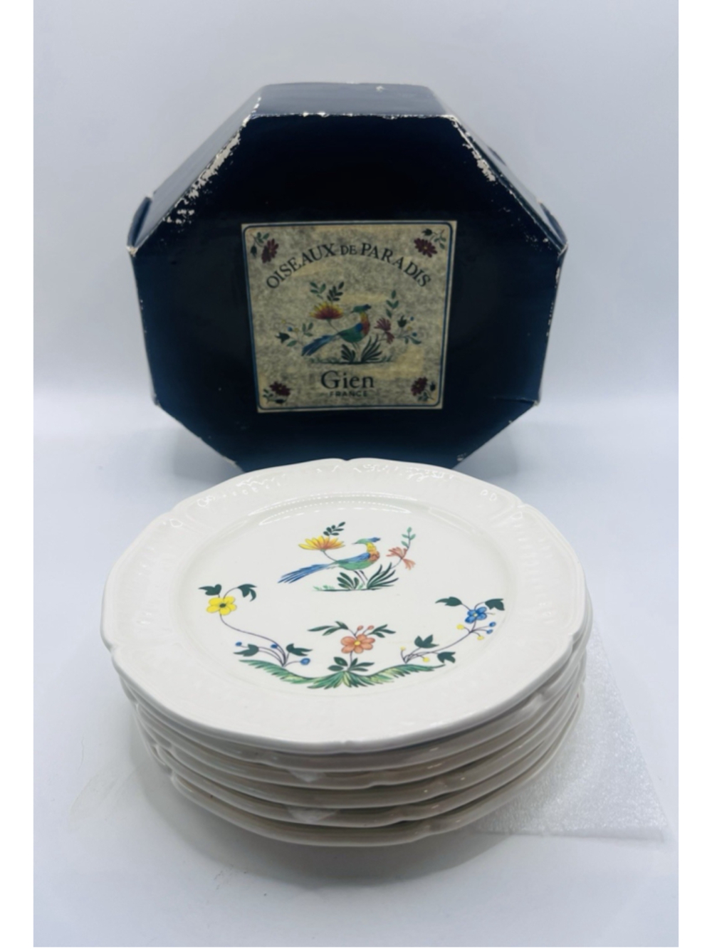 Set of (6) GIEN France Oiseaux de Paradis Birds of Paradise Plates 6” with Box